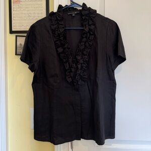 Lafayette 148 New York Black Ruffle Top